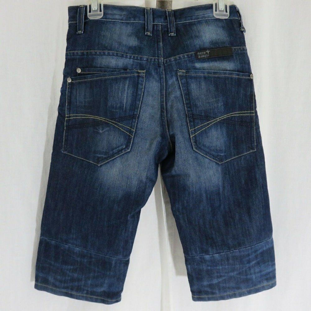 C & A Here There 16 Girls Denim Jean Bermuda Shorts Dark Blue Green Lining - Picture 8 of 9